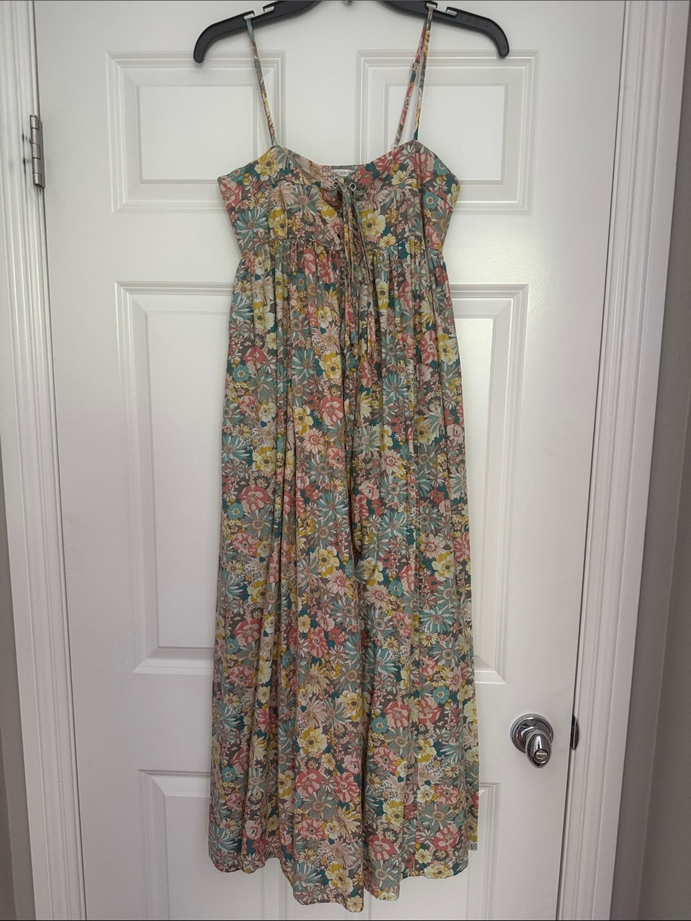 Smocked Bodice Floral Maxi Dress in Green Pink Yellow